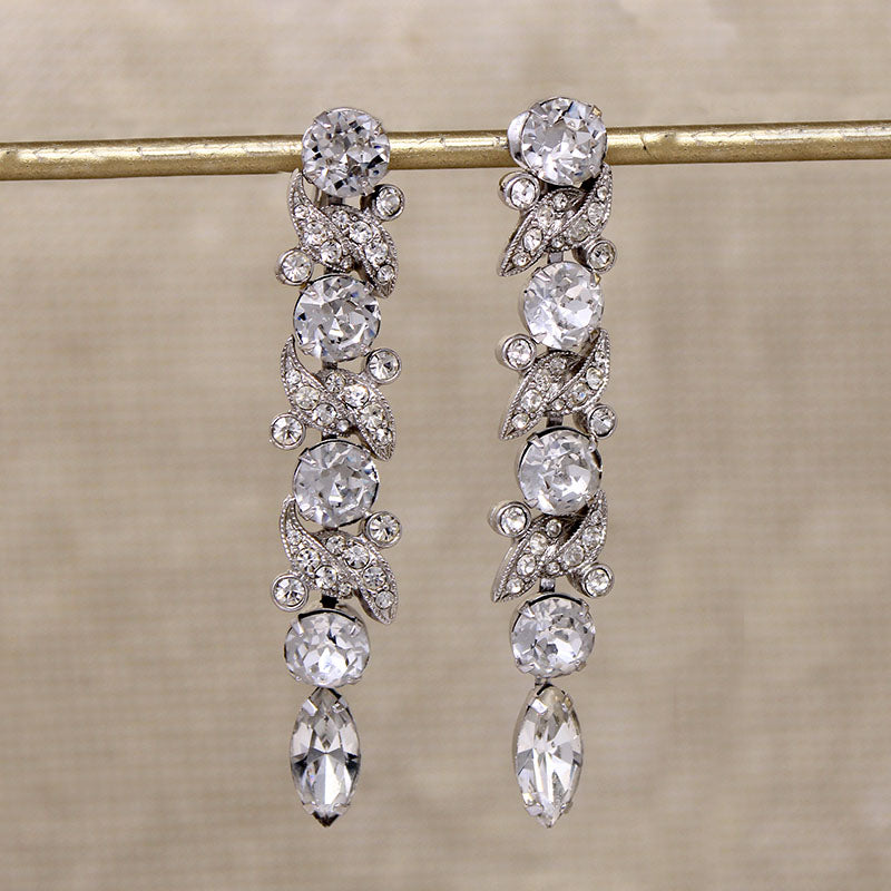 Long Art Deco Crystal Drop Earrings by Eisenberg
