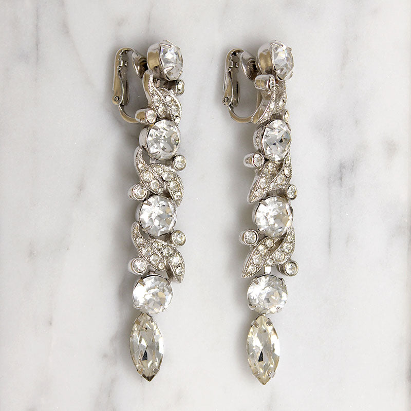 Long Art Deco Crystal Drop Earrings by Eisenberg