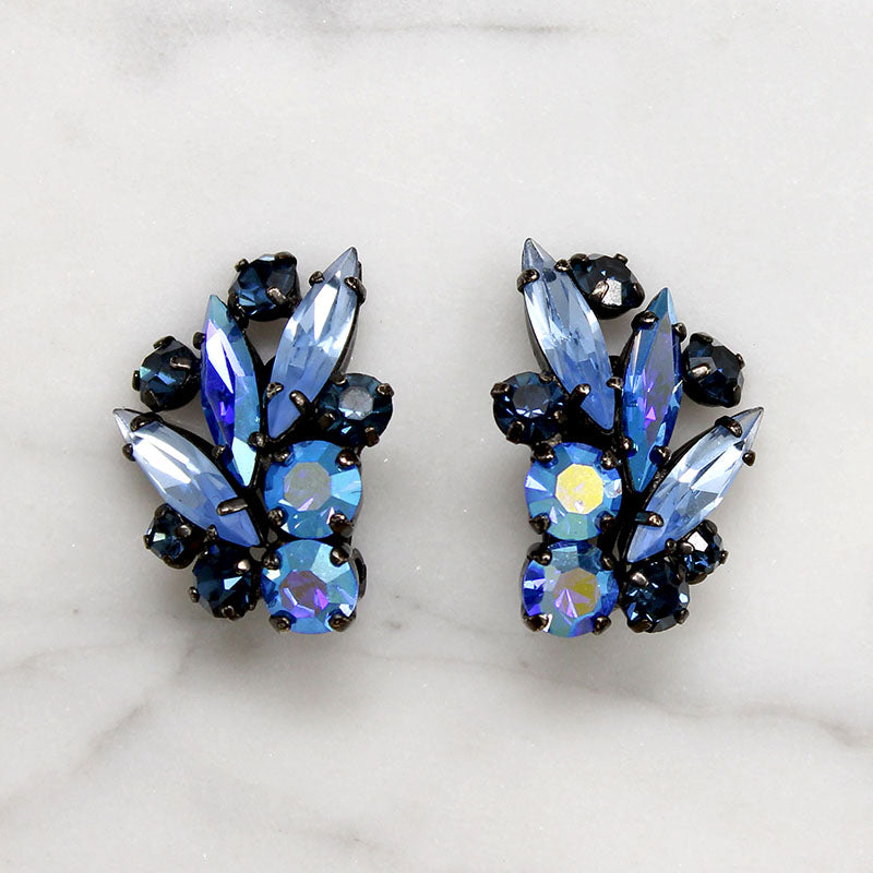 Electric Blue Rhinestone Earrings by Sherman