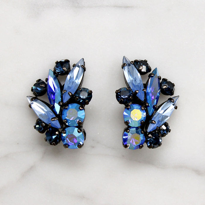 Electric Blue Rhinestone Earrings by Sherman