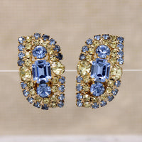 Fetching Blue & Yellow Rhinestone Hattie Carnegie Earrings