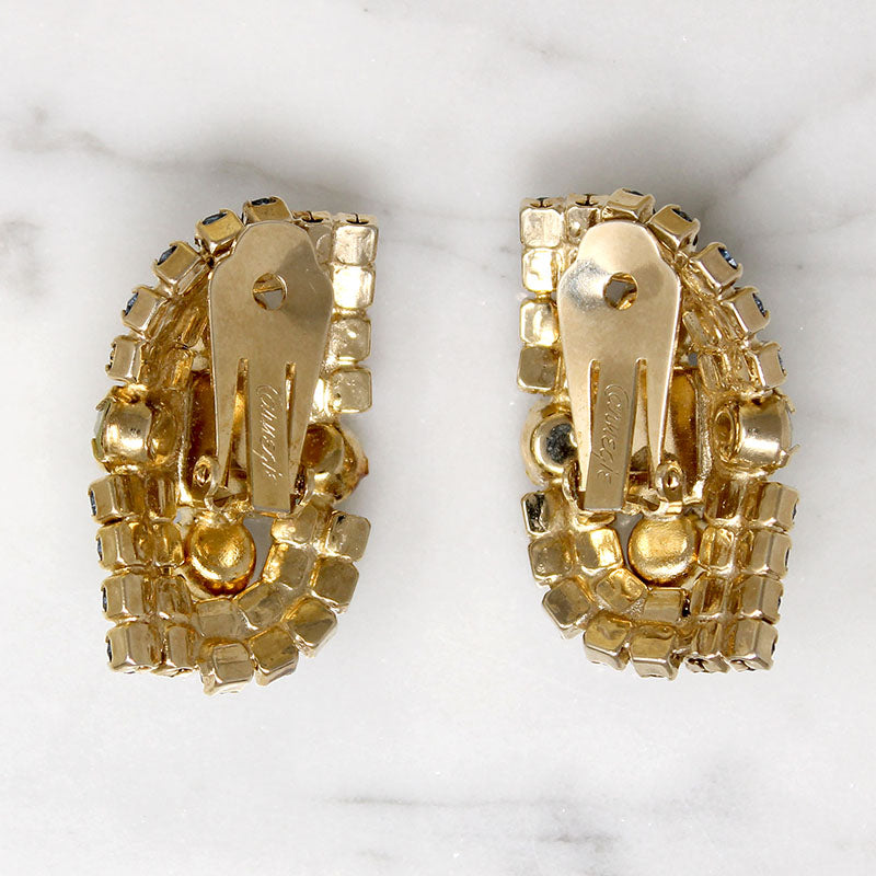 Fetching Blue & Yellow Rhinestone Hattie Carnegie Earrings