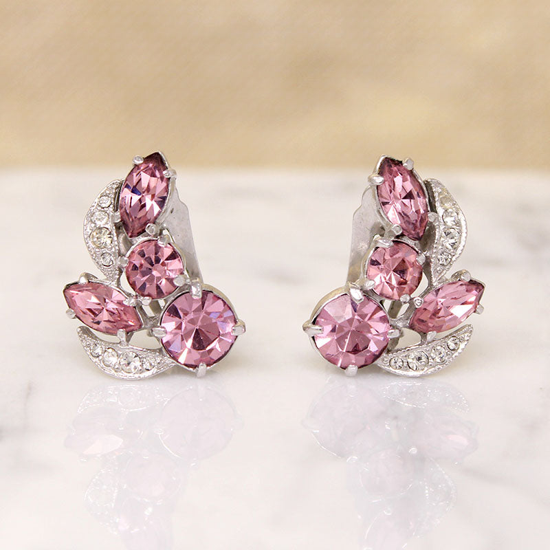Pretty Pink & White Crystal Earrings by Eisenberg