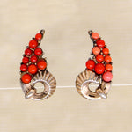 Faux Coral & Sterling Scimitar Earrings by Boucher