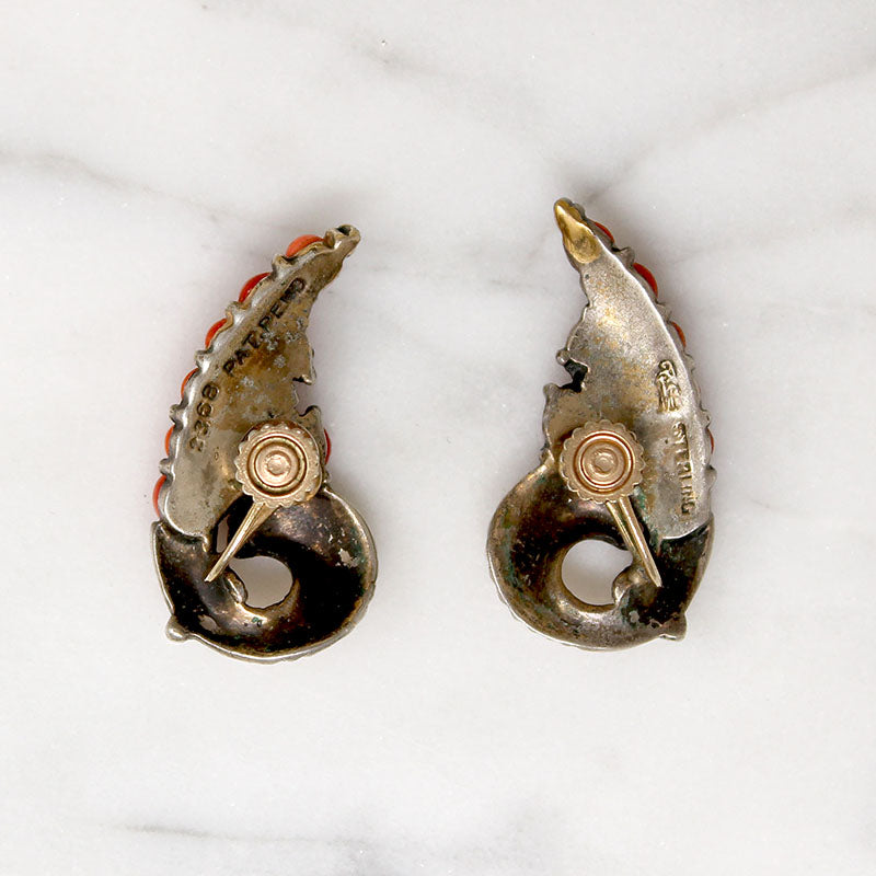 Faux Coral & Sterling Scimitar Earrings by Boucher