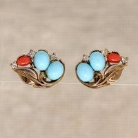 Faux Coral & Turquoise Earrings by Trifari