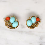 Faux Coral & Turquoise Earrings by Trifari