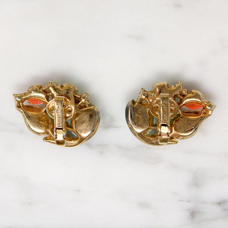 Faux Coral & Turquoise Earrings by Trifari