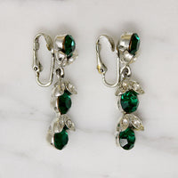 Dramatic Green Rhinestone Drop Earrings by Lisner