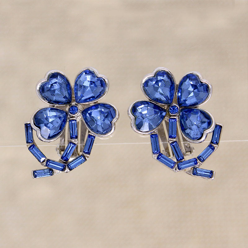 Lucky Blue Rhinestone Four-Leaf Clover Earrings by ORA