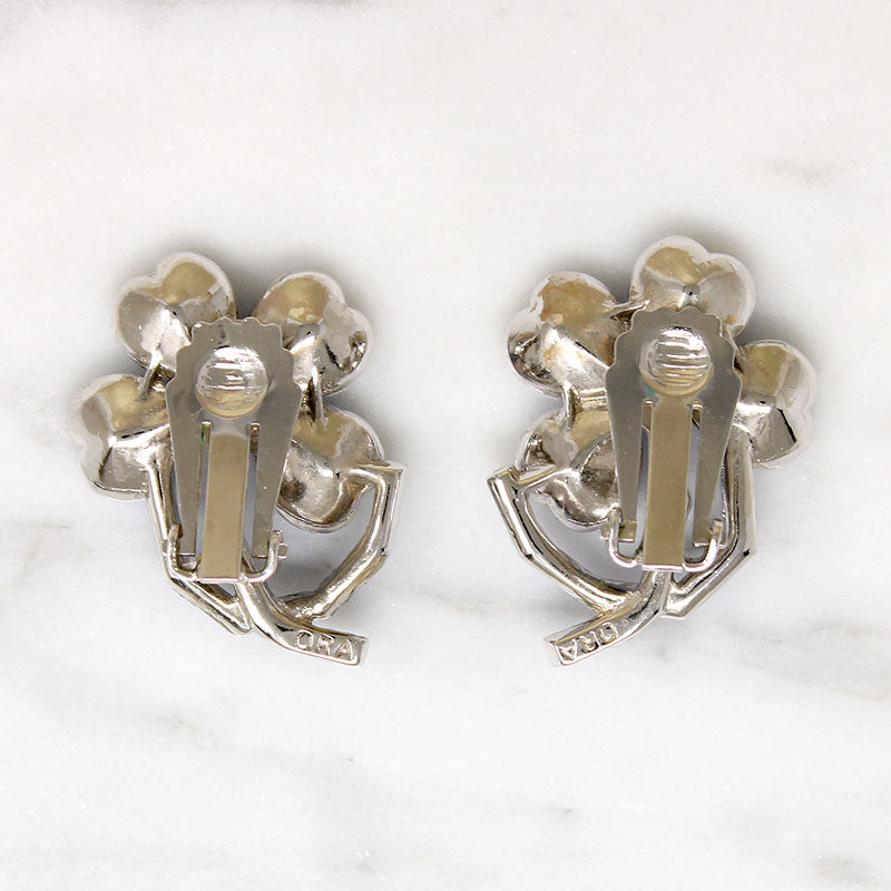 Lucky Blue Rhinestone Four-Leaf Clover Earrings by ORA