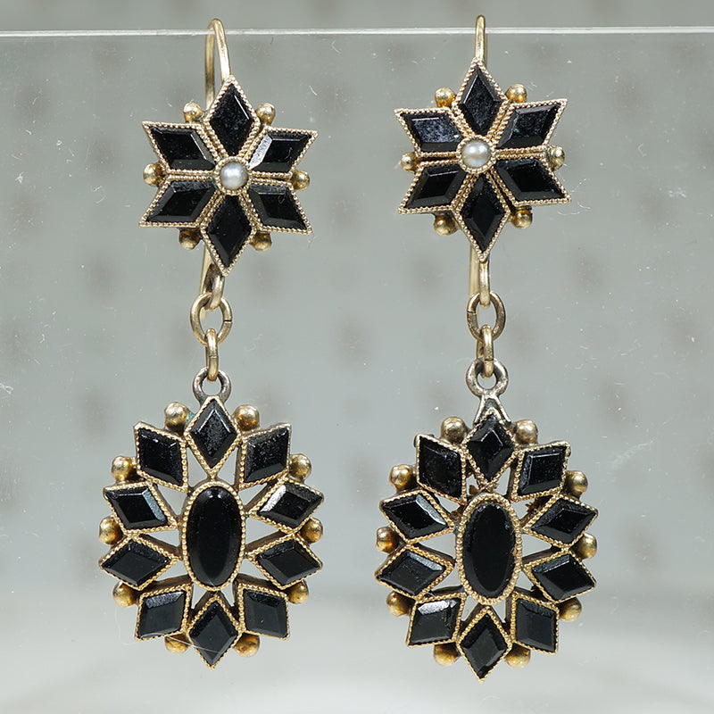 Dramatic Gold and Onyx Victorian Earrings
