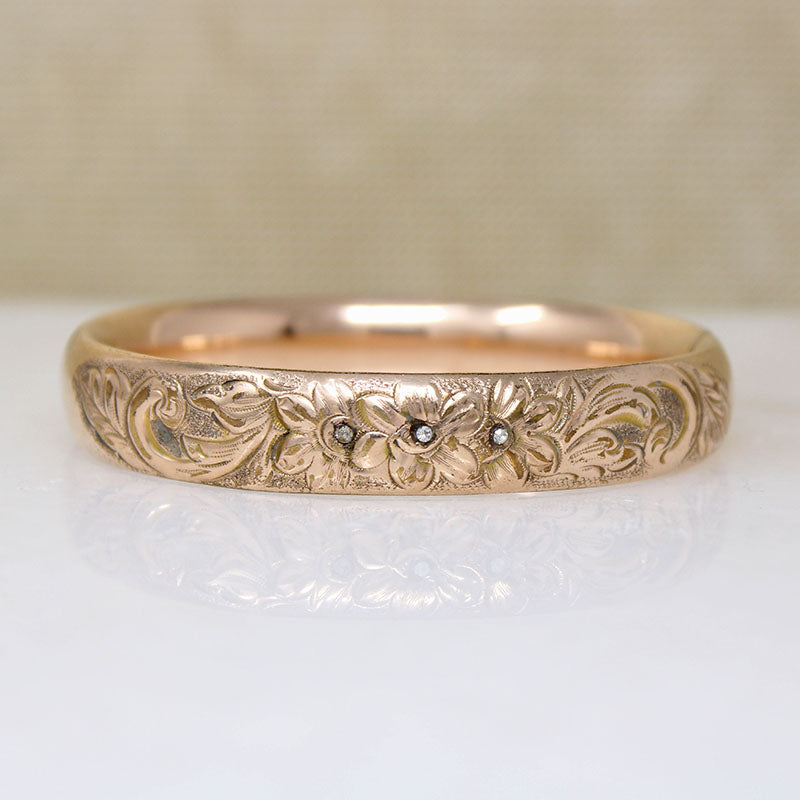 Antique Floral Gold Filled Bangle with Paste Accents