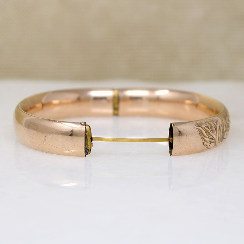 Antique Floral Gold Filled Bangle with Paste Accents