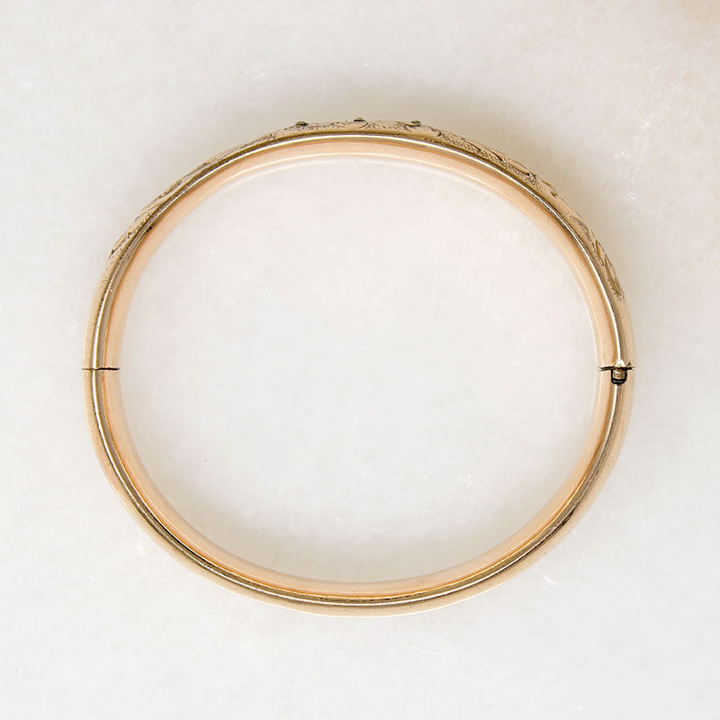 Antique Floral Gold Filled Bangle with Paste Accents