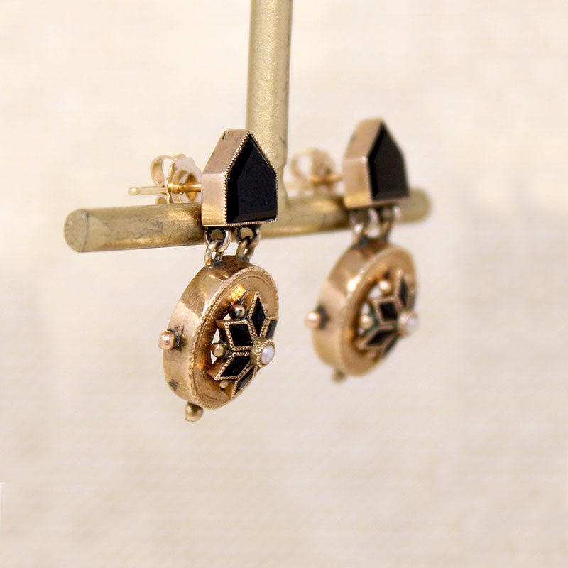 Petite Onyx & Gold Victorian Earbobs