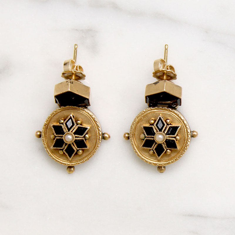 Petite Onyx & Gold Victorian Earbobs