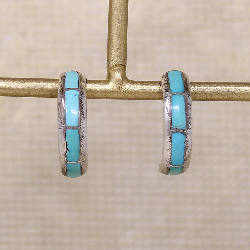 Sterling Half Hoops with Turquoise Inlay