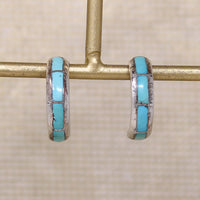 Sterling Half Hoops with Turquoise Inlay