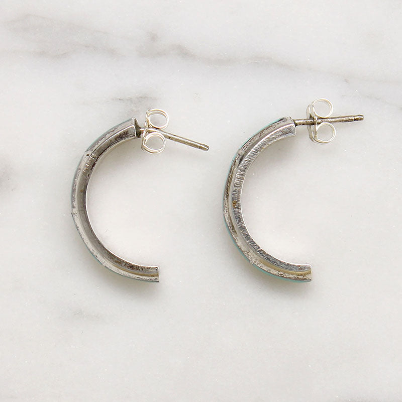 Sterling Half Hoops with Turquoise Inlay