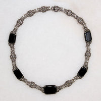 Moody Marcasite & Black Onyx Art Deco Necklace