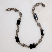 Moody Marcasite & Black Onyx Art Deco Necklace