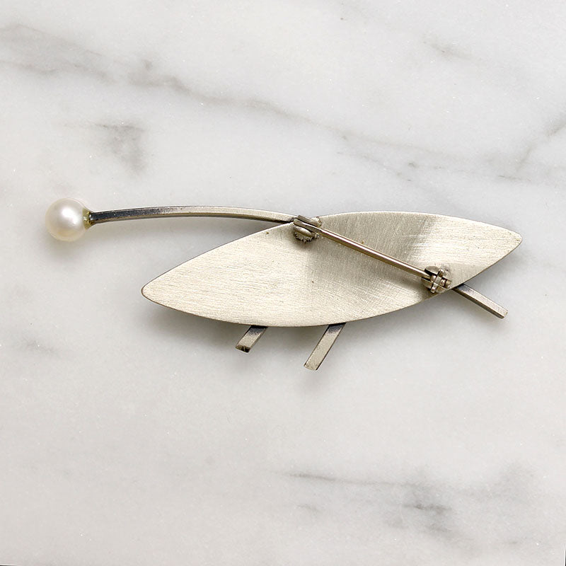Abstract Mid Mod Sterling & Pearl Brooch