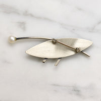 Abstract Mid Mod Sterling & Pearl Brooch