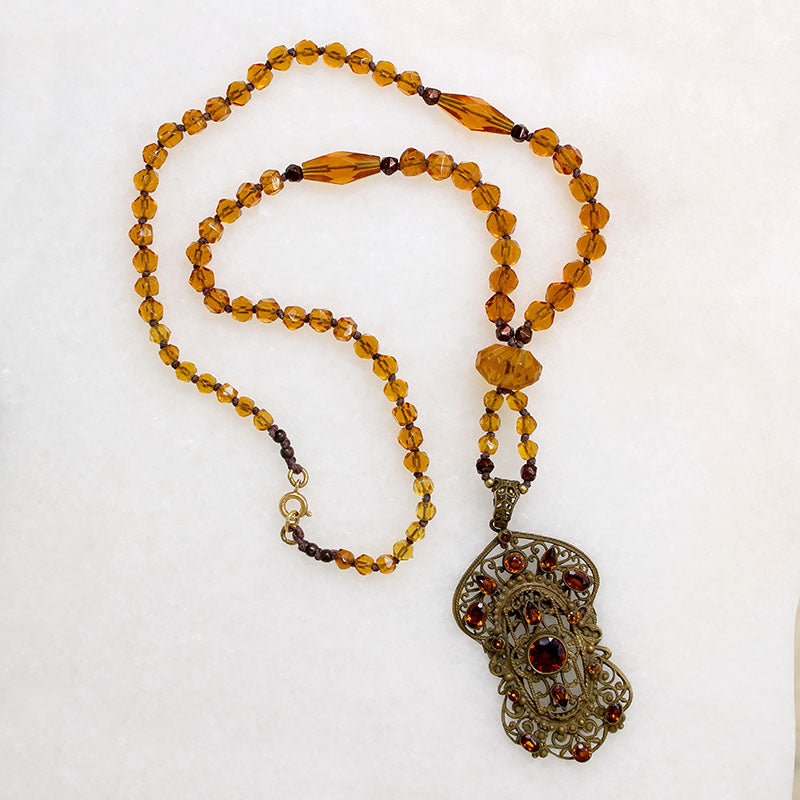 Fantastic Golden Glass & Brass Czech Necklace