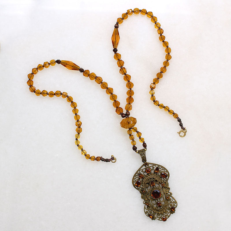 Fantastic Golden Glass & Brass Czech Necklace