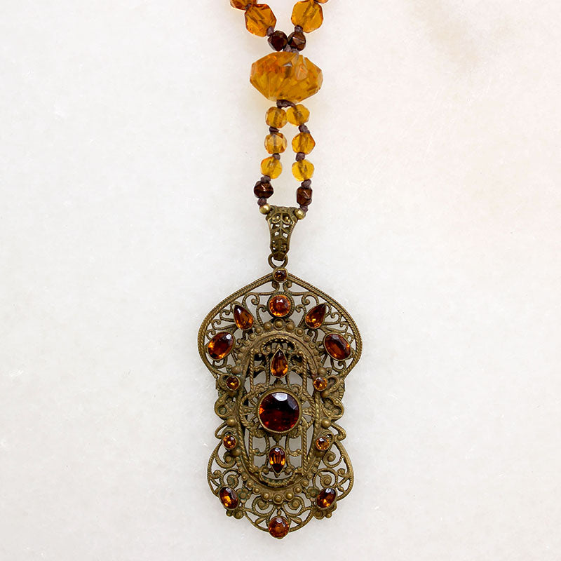 Fantastic Golden Glass & Brass Czech Necklace