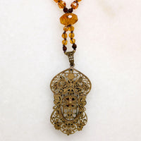 Fantastic Golden Glass & Brass Czech Necklace
