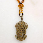 Fantastic Golden Glass & Brass Czech Necklace