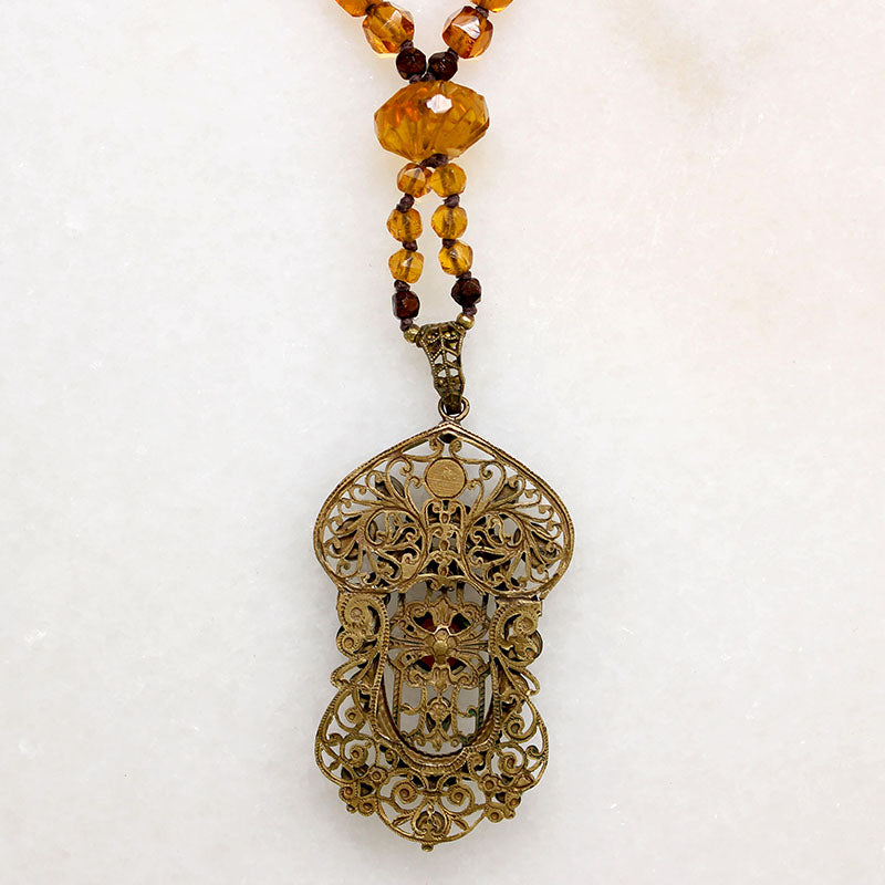 Fantastic Golden Glass & Brass Czech Necklace