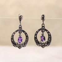 Deco Style Sterling Earrings with Amethyst& Marcasite