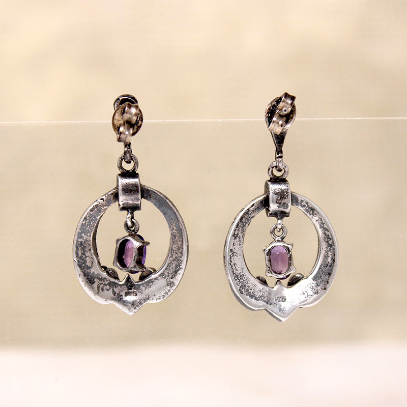 Deco Style Sterling Earrings with Amethyst& Marcasite