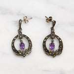 Deco Style Sterling Earrings with Amethyst& Marcasite