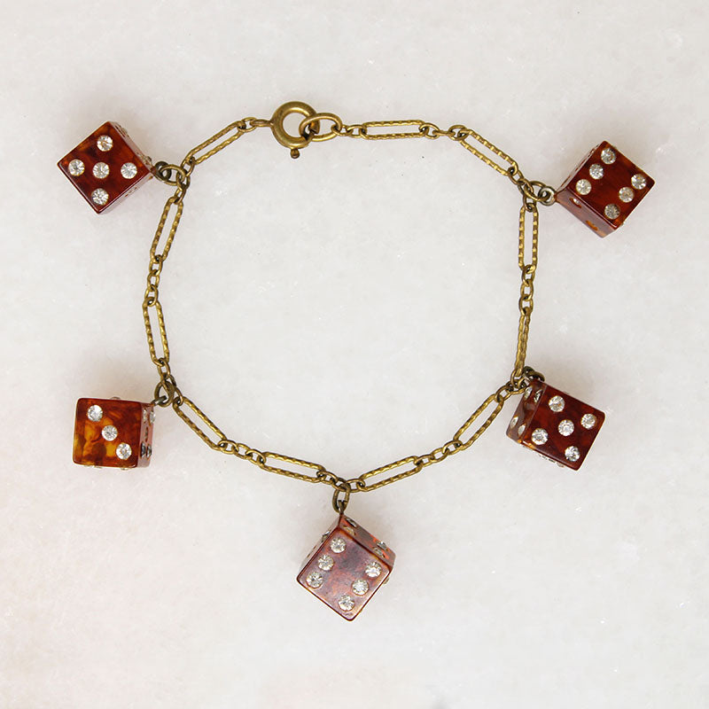 Sassy Jazz Age Celluloid & Brass Dice Bracelet