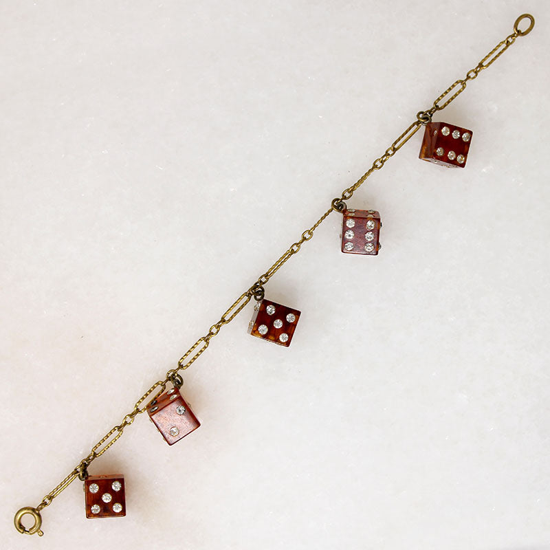 Sassy Jazz Age Celluloid & Brass Dice Bracelet