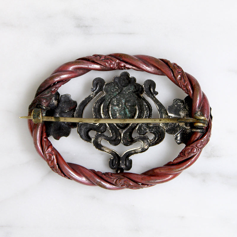 Sleeping Beauty Art Nouveau Silver-Plate Brooch
