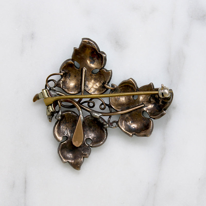 Pavé Persian Turquoise Grape Leaf Brooch