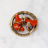 Antique Branch Coral & Gold Filled Circle Brooch