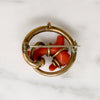 Antique Branch Coral & Gold Filled Circle Brooch
