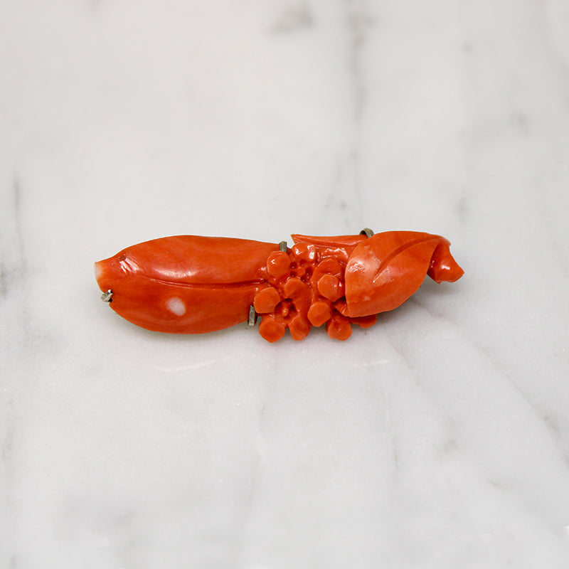 Art Deco Era Carved Coral Flora Brooch
