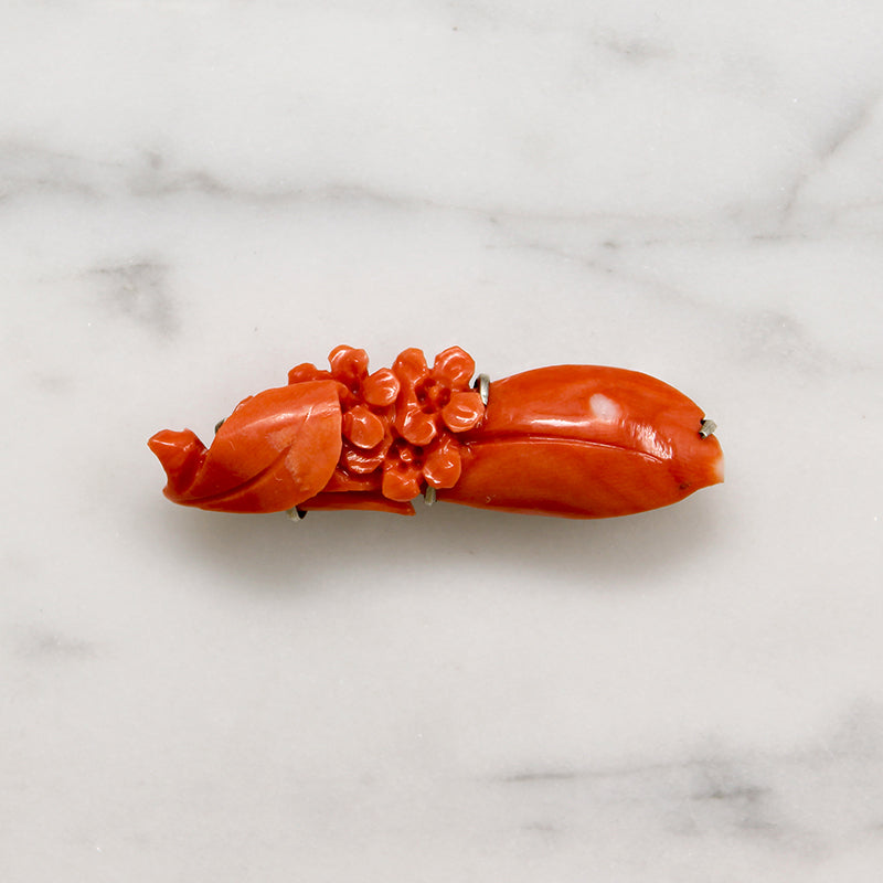 Art Deco Era Carved Coral Flora Brooch