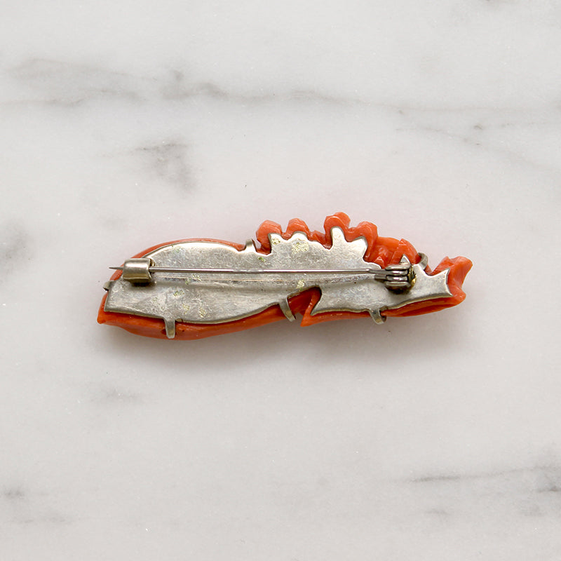 Art Deco Era Carved Coral Flora Brooch