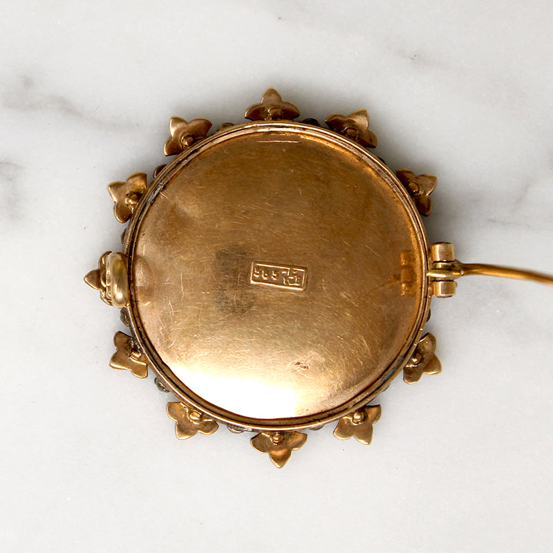 European Diamond & Pearl Brooch with Dapper Gentleman