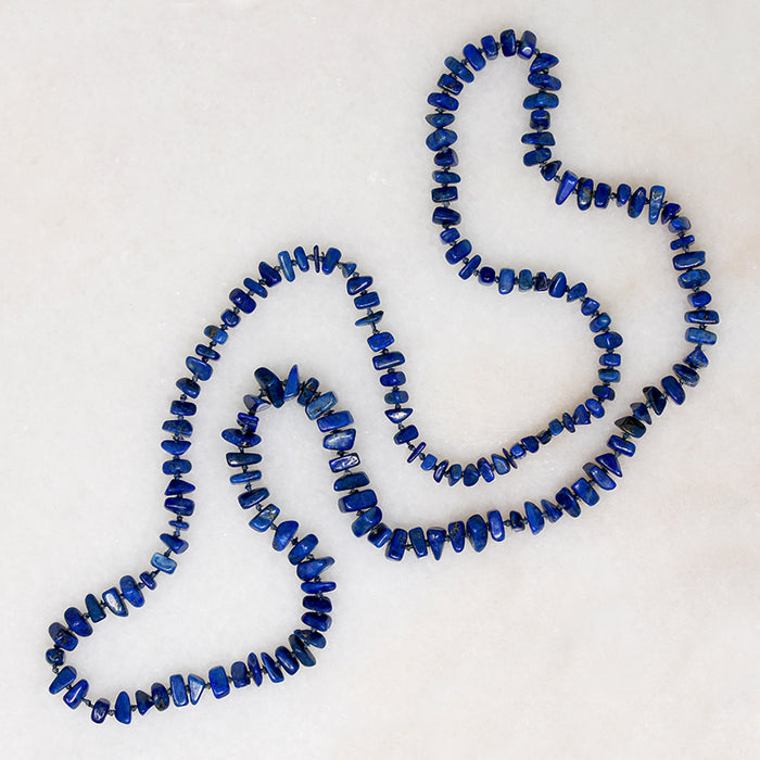 Lapis Lazuli Nugget Beads on Blue Silk