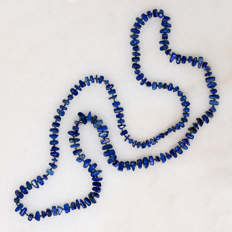 Lapis Lazuli Nugget Beads on Blue Silk