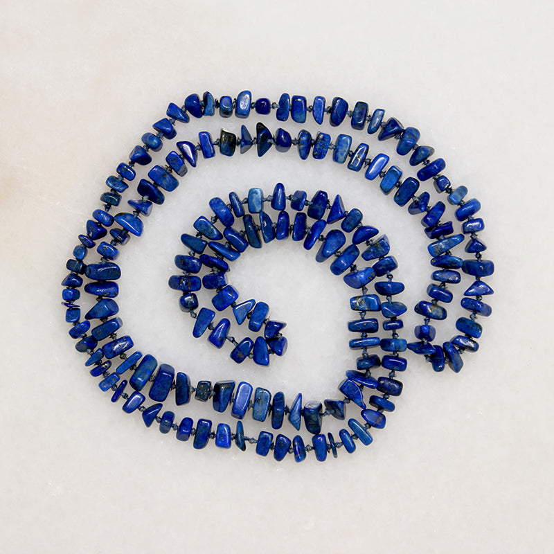 Lapis Lazuli Nugget Beads on Blue Silk